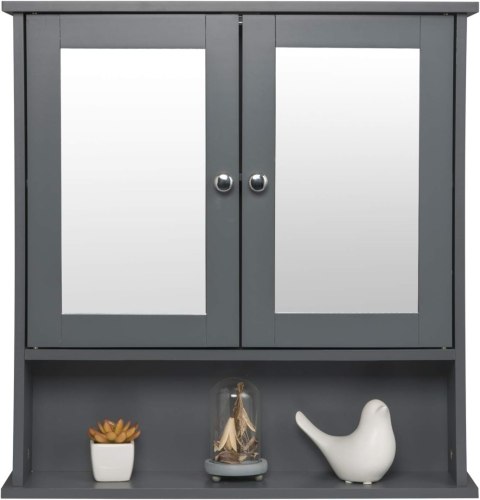 Szafka łazienkowa ścienna wisząca z lustrem 56 x 13 x 58.5 cm szara Eugad Szafka łazienkowa ścienna wisząca z lustrem 56 x 13 x 58.5 cm szara Eugad