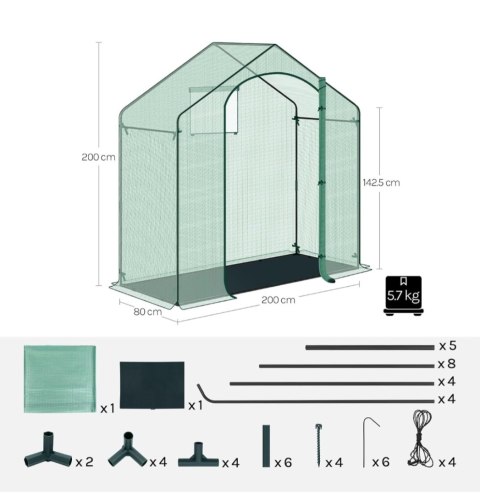 Szklarnia foliowa zielona Woltu 200 x 80 x 200 cm konstrukcja metal Szklarnia foliowa zielona Woltu 200 x 80 x 200 cm konstrukcja metal