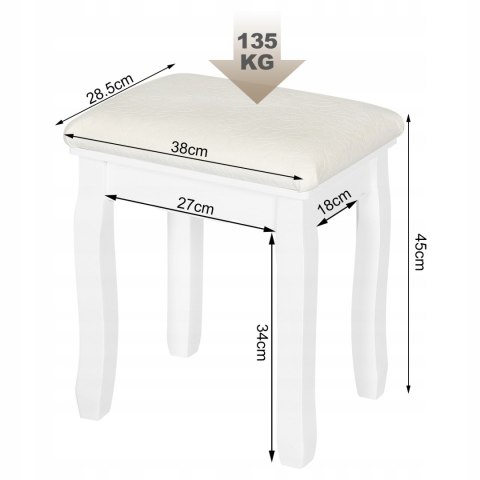 Taboret do Toaletki biały 38 x 45 x 28,5cm Woltu tapicerowany aksamit Taboret do Toaletki biały 38 x 45 x 28,5cm Woltu tapicerowany aksamit