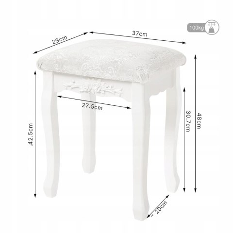Taboret do toaletki tapicerowany rustykalny w stylu wiejskim barokowy biały Taboret do toaletki tapicerowany rustykalny w stylu wiejskim barokowy biały