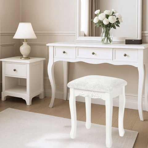Taboret do toaletki tapicerowany rustykalny w stylu wiejskim barokowy biały Taboret do toaletki tapicerowany rustykalny w stylu wiejskim barokowy biały