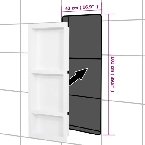 WNĘKA PRYSZNICOWA z 3 półkami biała połysk VidaXL 41x99x9 cm WNĘKA PRYSZNICOWA z 3 półkami biała połysk VidaXL 41x99x9 cm
