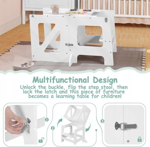Wieża Montessori edukacujna dla dzieci z tablicą 45 x 35 x 86 cm biała Wieża Montessori edukacujna dla dzieci z tablicą 45 x 35 x 86 cm biała