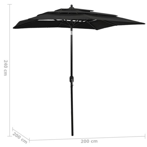 PARASOL OGRODOWY 3-poziomowy na aluminiowym słupku, czarny, PARASOL OGRODOWY 3-poziomowy na aluminiowym słupku, czarny,