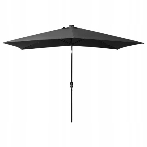 PARASOL OGRODOWY z lampkami LED na stalowym słupku antracyt