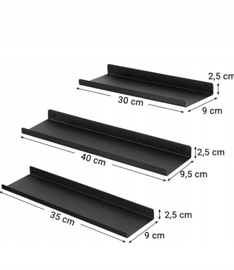 PÓŁKI METALOWE PŁYWAJĄCE 3 SZTUKI 35x9,5 cm CZARNE PÓŁKI METALOWE PŁYWAJĄCE 3 SZTUKI 35x9,5 cm CZARNE