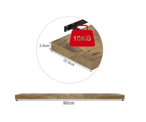 Półka pływająca wisząca płyta MDF Woltu 90 x 23 cm dąb rustykalny Półka pływająca wisząca płyta MDF Woltu 90 x 23 cm dąb rustykalny