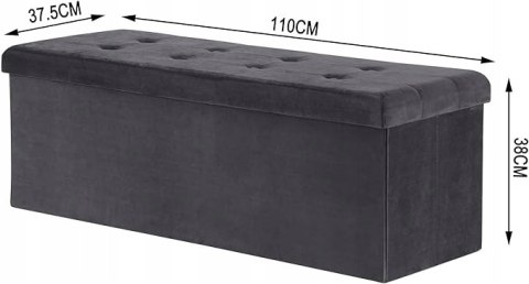 Składana Pufa Ława ze Schowkiem 110 x 37.5 x 38 cm AKSAMIT SZARA