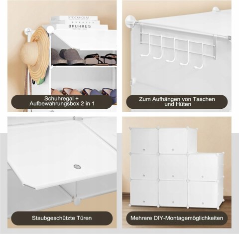 Szafka na buty Woltu 94 x 144 x 36,5 cm biały modułowa 8 półek