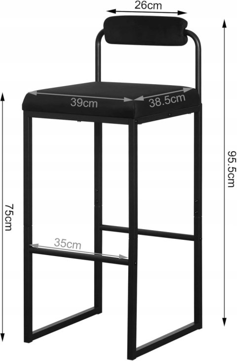 Taboret krzesła barowe zestaw 2 sztuk Woltu czarny, grafit 95,5 cm aksamit Taboret krzesła barowe zestaw 2 sztuk Woltu czarny, grafit 95,5 cm aksamit
