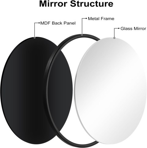 OKRĄGŁE LUSTRO z czarną ramą ścienne 50 CM WOLTU