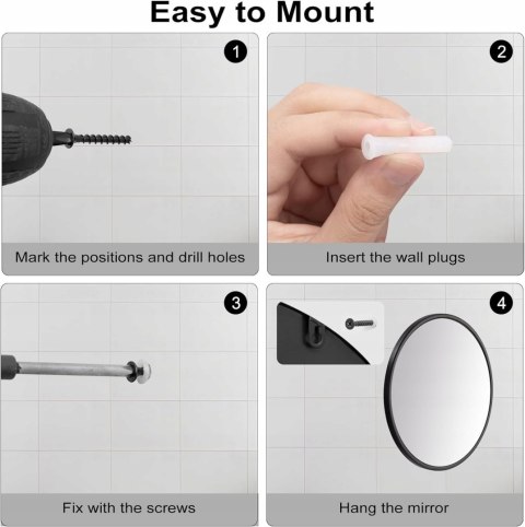 OKRĄGŁE LUSTRO z czarną ramą ścienne 50 CM WOLTU