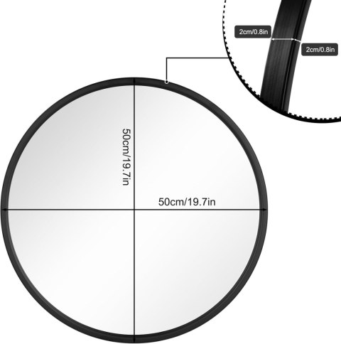 OKRĄGŁE LUSTRO z czarną ramą ścienne 50 CM WOLTU