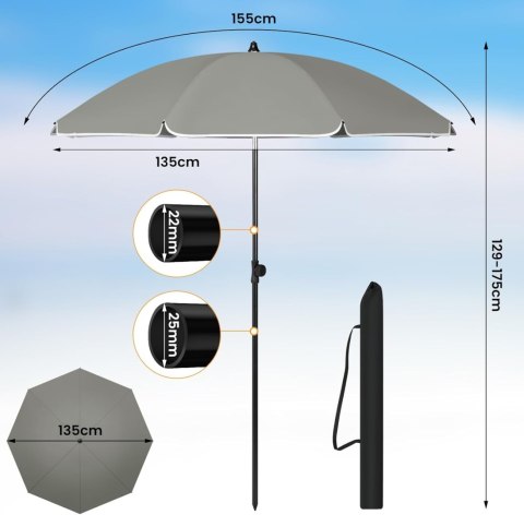 PARASOL OGRODOWY Woltu szary 135 x 175 cm PARASOL OGRODOWY Woltu szary 135 x 175 cm