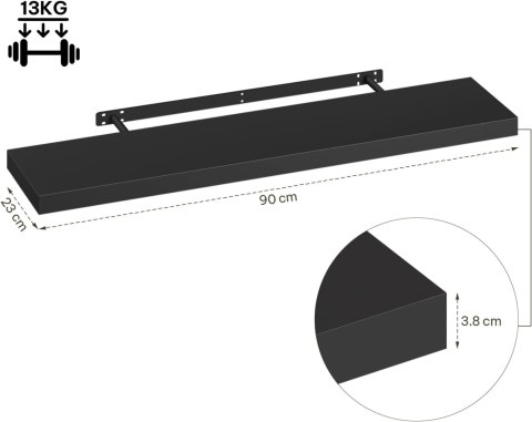 PÓŁKA WISZĄCA ŚCIENNA płyta MDF eSituro 90 x 23 x 3,8 cm czarna