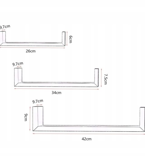 Półka wisząca pływająca 3 sztuki Woltu 42 x 9,7 cm czarny
