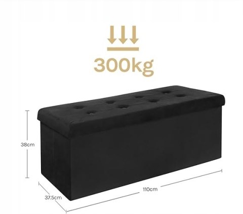 Pufa z miejscem do przechowywania, 110 cm czarna aksamit Pufa z miejscem do przechowywania, 110 cm czarna aksamit