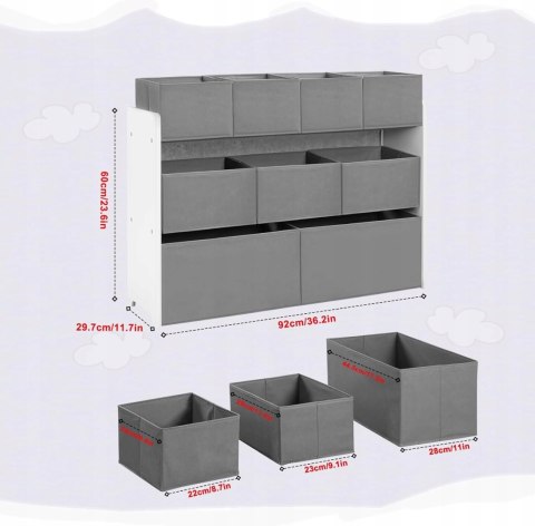 Regał, półka, organizer na zabawki, biały + szary, 92x60x30 cm sorter Regał, półka, organizer na zabawki, biały + szary, 92x60x30 cm sorter