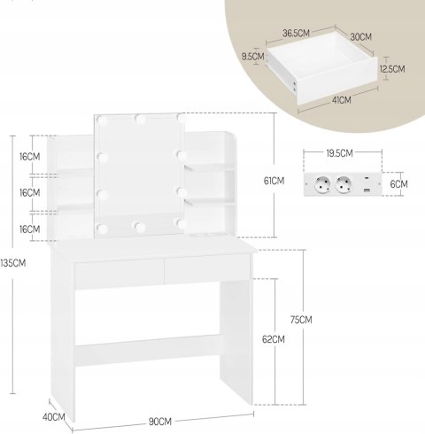 TALETKA Z ŻARÓWKAMI LED woltu 90 x 40 x 135 cm biała TALETKA Z ŻARÓWKAMI LED woltu 90 x 40 x 135 cm biała