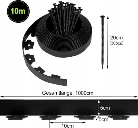 ELASTYCZNE OBRZEŻE do trawnika z tworzywa WOLTU czarny 2szt. x 5cm x 10m ELASTYCZNE OBRZEŻE do trawnika z tworzywa WOLTU czarny 2szt. x 5cm x 10m