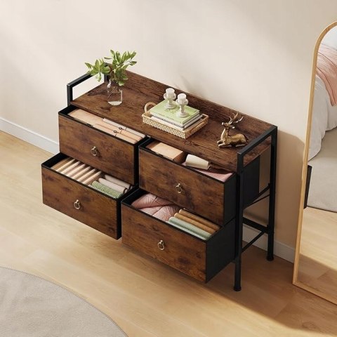 KOMODA Z 4 SZUFLADAMI z włókniny Woltu 100 x 29 x 69cm odcienie brązu KOMODA Z 4 SZUFLADAMI z włókniny Woltu 100 x 29 x 69cm odcienie brązu