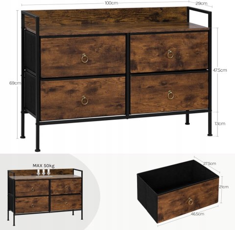 KOMODA Z 4 SZUFLADAMI z włókniny Woltu 100 x 29 x 69cm odcienie brązu KOMODA Z 4 SZUFLADAMI z włókniny Woltu 100 x 29 x 69cm odcienie brązu