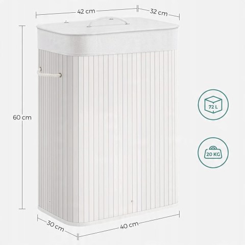 Kosz wolnostojący na pranie Songmics 72l biały bambusowy 40 x 30 x 60 cm Kosz wolnostojący na pranie Songmics 72l biały bambusowy 40 x 30 x 60 cm