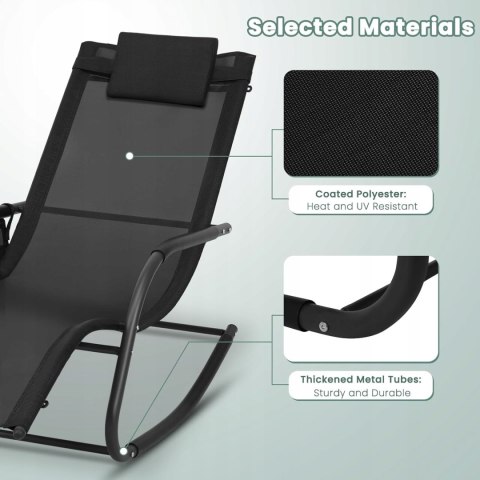 LEŻAK OGRODOWY bujany relaksacyjny ze zdejmowanym zagłówkiem WOLTU czarny