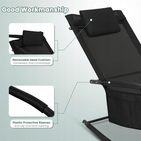 LEŻAK OGRODOWY bujany relaksacyjny ze zdejmowanym zagłówkiem WOLTU czarny