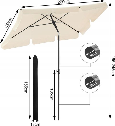PARASOL OGRODOWY WOLTU 200 X 120 x 245cm beżowy PARASOL OGRODOWY WOLTU 200 X 120 x 245cm beżowy