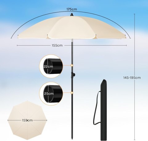 PARASOL PLAŻOWY ogrodowy tarasowy Woltu beżowy 155 cm PARASOL PLAŻOWY ogrodowy tarasowy Woltu beżowy 155 cm
