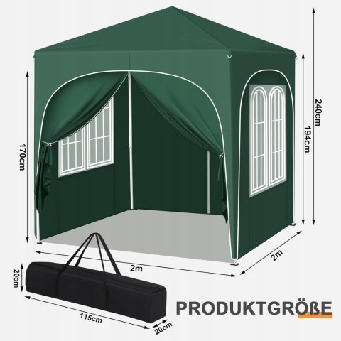 PAWILON OGRODOWY NAMIOT UV 50+ POP UP PE ZIELONY 2 x 2 x 2,4 M OGRÓD WOLTU PAWILON OGRODOWY NAMIOT UV 50+ POP UP PE ZIELONY 2 x 2 x 2,4 M OGRÓD WOLTU