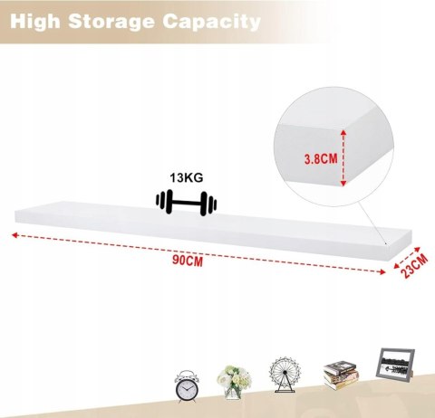 PÓŁKA ŚCIENNA lewitująca płyta MDF eSituro 90 x 23 cm biały