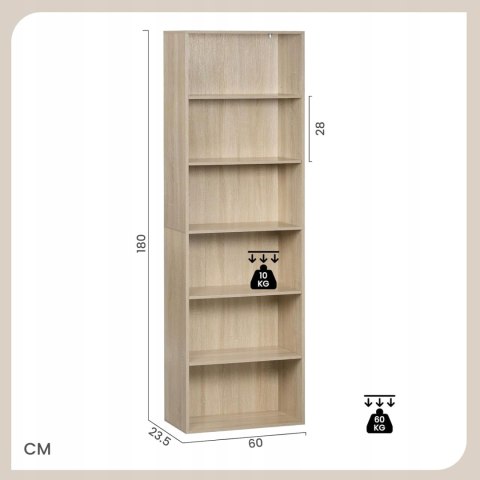 REGAŁ NA KSIĄŻKI z 6 półkami WOLTU 60 x 180 x 23,5 cm jasny dąb REGAŁ NA KSIĄŻKI z 6 półkami WOLTU 60 x 180 x 23,5 cm jasny dąb