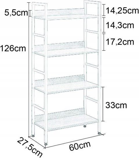 Regał na książki woltu 60 x 27,5 x 126cm jasny brąz 4 poziomy metalowa rama Regał na książki woltu 60 x 27,5 x 126cm jasny brąz 4 poziomy metalowa rama
