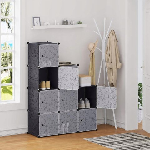 SZAFA MODUŁOWA regał wtykowy z drzwiami 9 przegródek 111x37x111 cm czarny