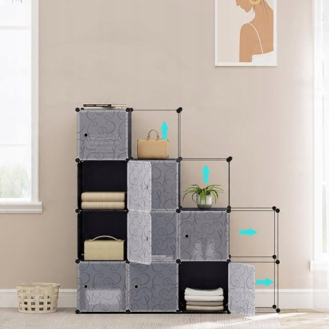 SZAFA MODUŁOWA regał wtykowy z drzwiami 9 przegródek 111x37x111 cm czarny