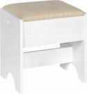 TABORET DO TOALETKI drewniany, lniane obicie Woltu biały/beżowy
