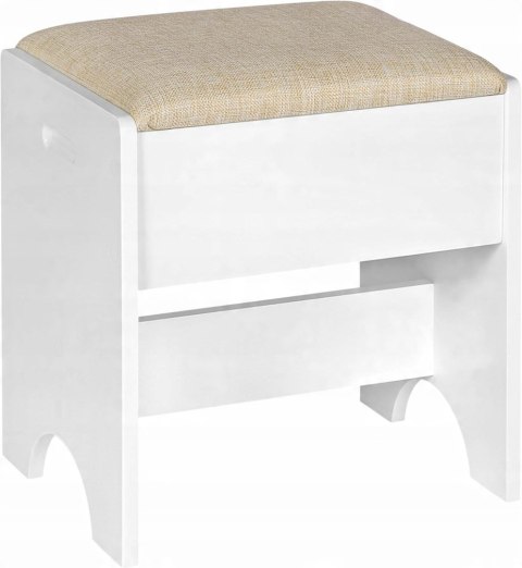 TABORET DO TOALETKI drewniany, lniane obicie Woltu biały/beżowy TABORET DO TOALETKI drewniany, lniane obicie Woltu biały/beżowy