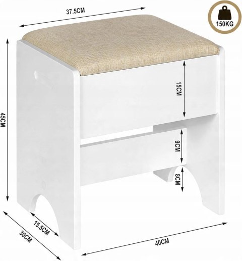 TABORET DO TOALETKI drewniany, lniane obicie Woltu biały/beżowy TABORET DO TOALETKI drewniany, lniane obicie Woltu biały/beżowy