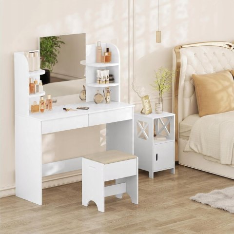 TABORET DO TOALETKI drewniany, lniane obicie Woltu biały/beżowy TABORET DO TOALETKI drewniany, lniane obicie Woltu biały/beżowy