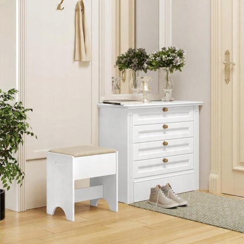 TABORET DO TOALETKI drewniany, lniane obicie Woltu biały/beżowy TABORET DO TOALETKI drewniany, lniane obicie Woltu biały/beżowy
