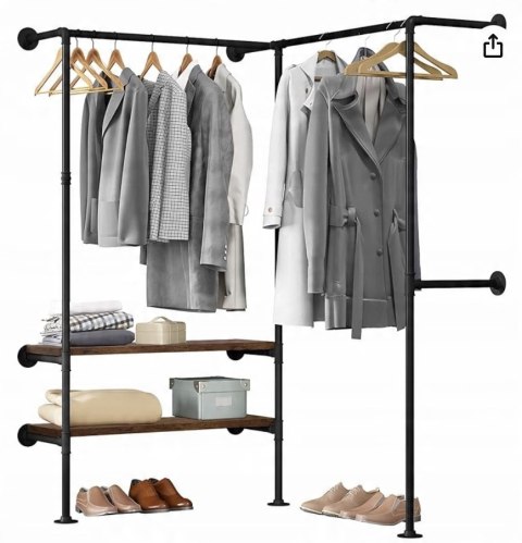 Wieszak garderoba drążek na ubrania z regałem ścienny industrialny metal