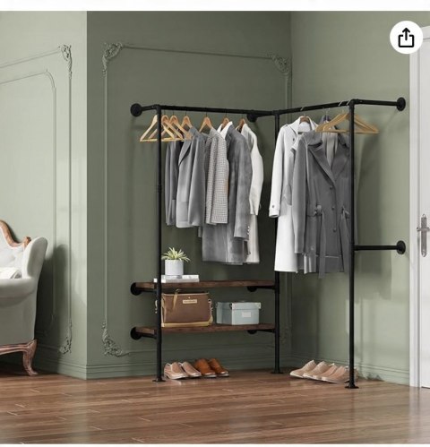 Wieszak garderoba drążek na ubrania z regałem ścienny industrialny metal