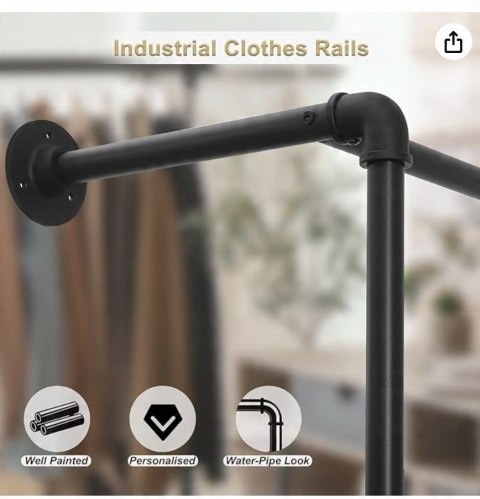 Wieszak garderoba drążek na ubrania z regałem ścienny industrialny metal