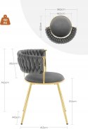 ZESTAW 2 KRZESEŁ KUCHENNYCH jadalnianych glamour WOLTU ciemnoszare