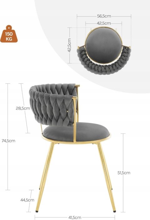 ZESTAW 2 KRZESEŁ KUCHENNYCH jadalnianych glamour WOLTU ciemnoszare