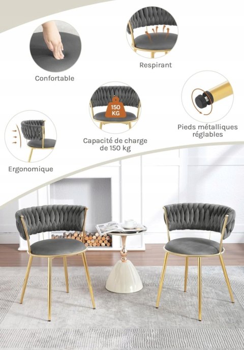 ZESTAW 2 KRZESEŁ KUCHENNYCH jadalnianych glamour WOLTU ciemnoszare