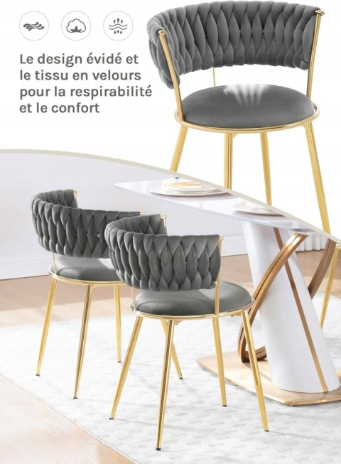 ZESTAW 2 KRZESEŁ KUCHENNYCH jadalnianych glamour WOLTU ciemnoszare