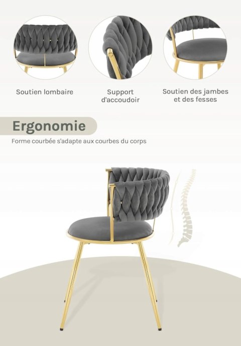 ZESTAW 2 KRZESEŁ KUCHENNYCH jadalnianych glamour WOLTU ciemnoszare